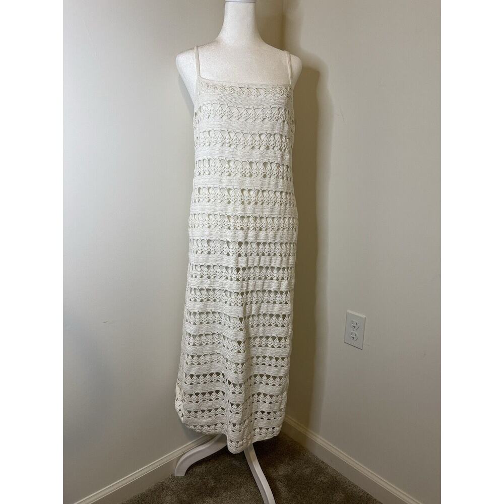 Ralph Ralph Lauren Large Crochet Ivory Slip Beach Summer Spaghetti Dress Boho